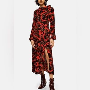 Topshop red rose print maxi dress